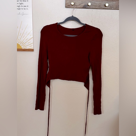 Floerns Women's Plain Back Tie Long Sleeve Crop Top T-Shirt - Picture 2 of 4